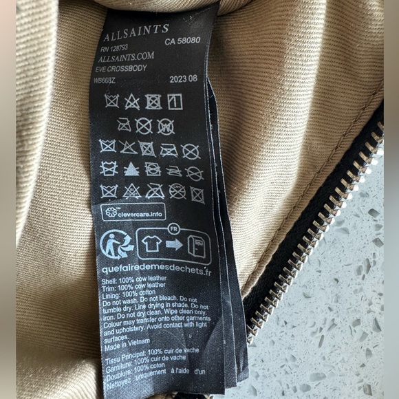 All Saints Glossy Grey Leather Eve Crossbody Bag with Silver Chain - Picture 8 of 8